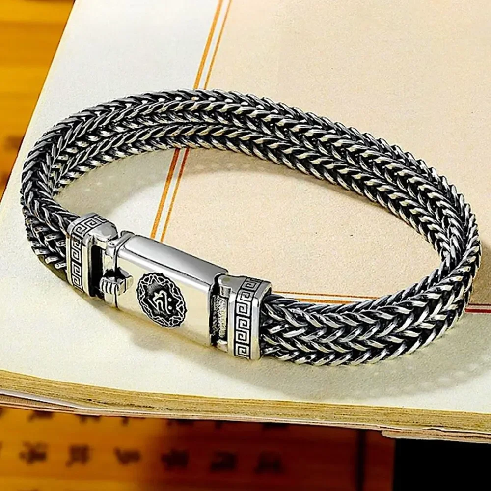 Stainless Steel Chain Link Bracelet, Mantra, Curb Hand Woven Fashion Jewelry